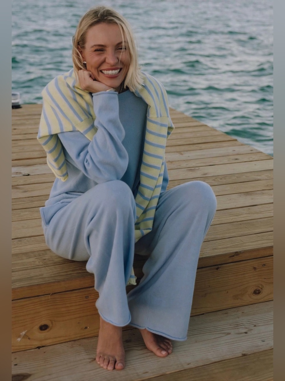 Daily Drills 100% Cashmere Crewneck Sweater & Resort Pants Set Light Blue